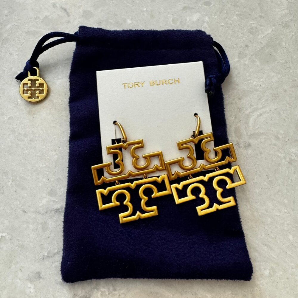 Tory Burch Womens Britten Hinge Dangle Statement Earrings Gold Size 1.7"x1.6"